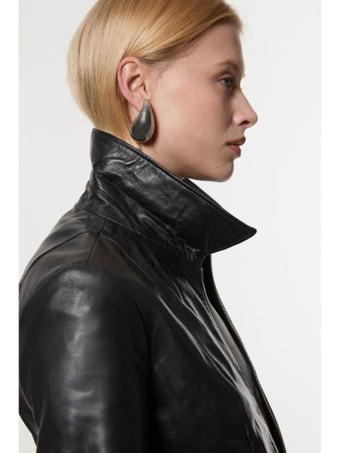 KAREN MILLEN Leather Collared Zip Through Tailored Jacket