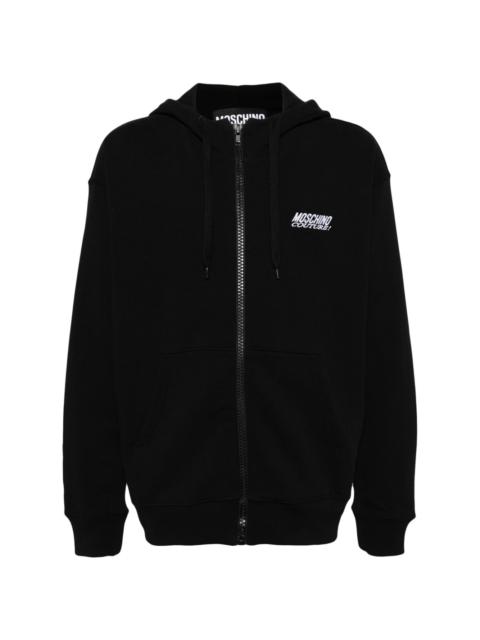 logo embroidered zipped hoodie