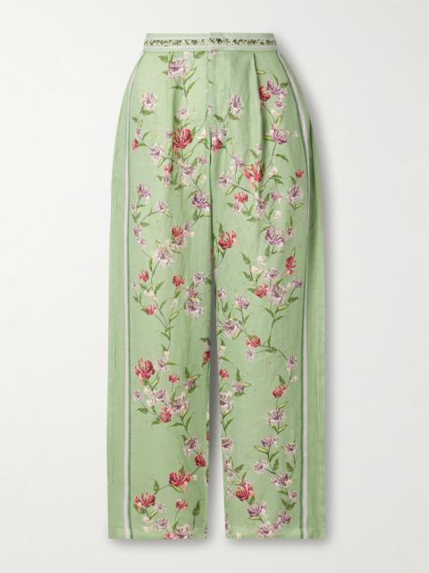 Agua by Agua Bendita Florecer Honeysuckle Pleated Embroidered Floral-print Linen Tapered Pants