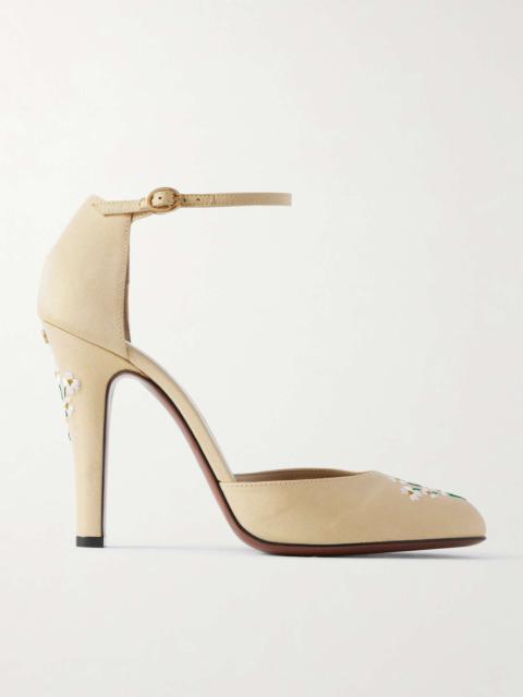 Dolly 105 embroidered shantung pumps Yellow