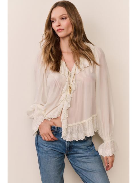 LoveShackFancy Avee Silk Ruffle Blouse