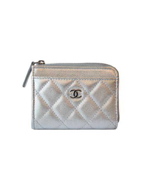 CHANEL Chanel Classic Zipped Coin Purse Metallic Silver