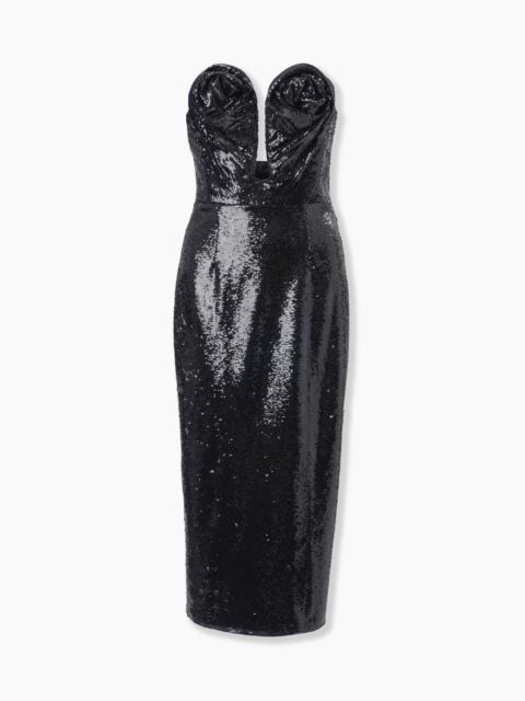 CAROLINA HERRERA U-Neck Sequined Dress with Rosettes