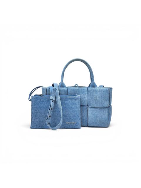 Bottega Veneta Denim Maxi Intrecciato Mini Arco Tote Shoulder Bag Blue