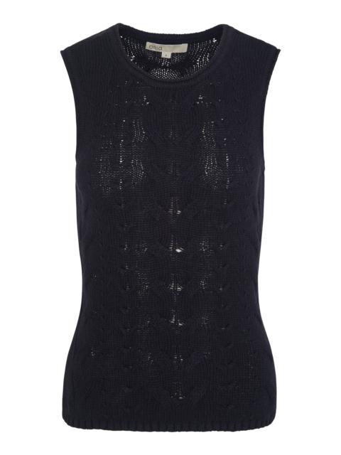 onia Linen Cable-Knit Linen Top navy