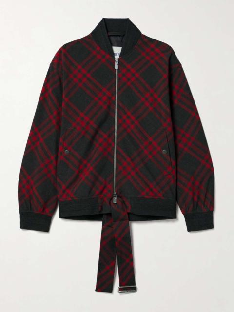 Tie-detailed checked woven bomber jacket