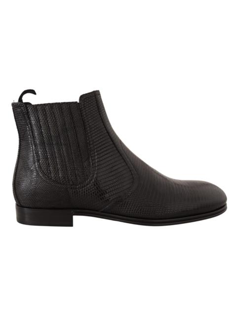 Dolce & Gabbana Black Leather Lizard Skin Ankle Boots