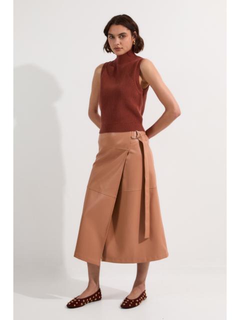 KAREN MILLEN Petite Faux Leather Tie Detail Wrap Midi Skirt