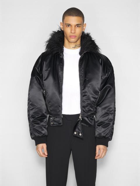 MUGLER black faux-fur collar bomber