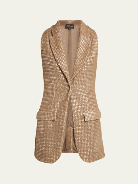 GIORGIO ARMANI Sequined Houndstooth Single-Breasted Vest