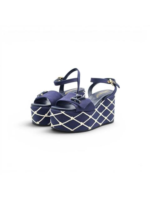 Louis Vuitton Shake Navy Denim Platform Wedge Sandals EU 36 US 6 - $1280