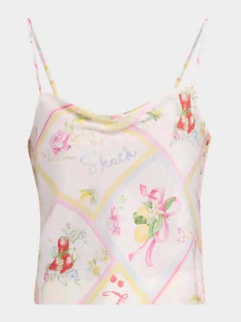 LoveShackFancy Cabi Silky Fruit Print Top