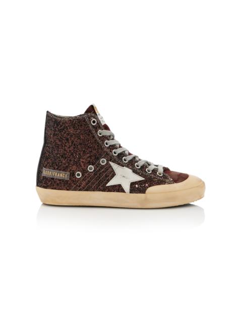 Golden Goose Francy Penstar Suede-Trimmed Glittered Sneakers brown