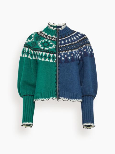 Sea Linea Fair Isle Zip Front Cardigan in Multi