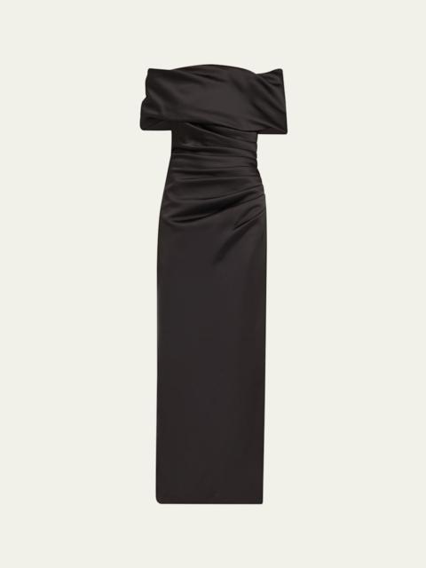SIMKHAI Valencia Pleated Off-Shoulder Column Gown
