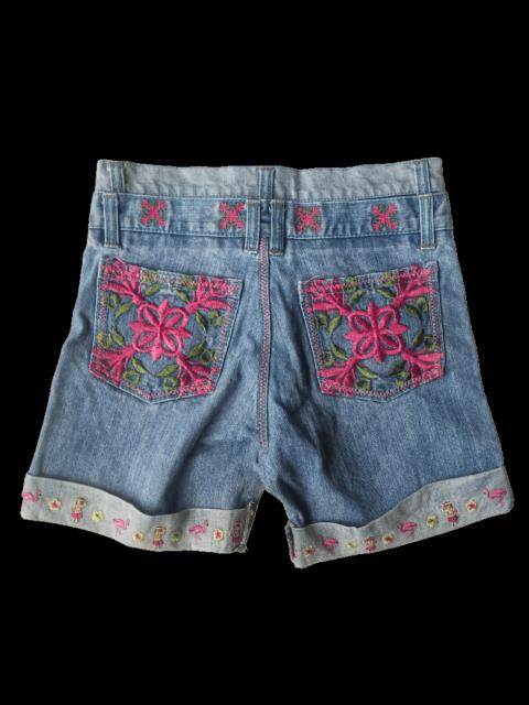 Hysteric Glamour Orange Leaf Embroidered Denim Shorts (Floral & Flamingo Hem)