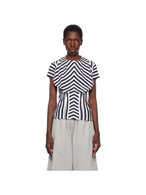 pushBUTTON Navy & White Stripe Bra Draping Jersey T-shirt