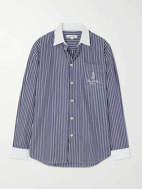Sporty & Rich Vendome Oversized Embroidered Striped Cotton Oxford Shirt
