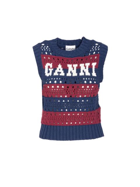 Ganni Women Embroidered Logo Knitted Vest