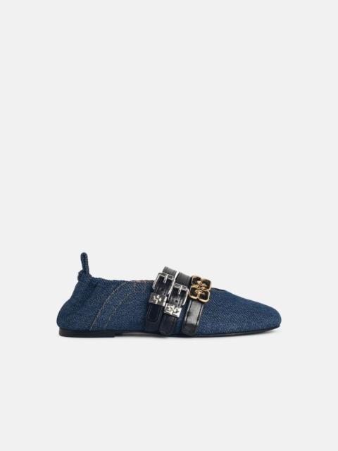 GANNI 'SPORTY' BLUE DENIM BALLET FLATS 'RINSE'