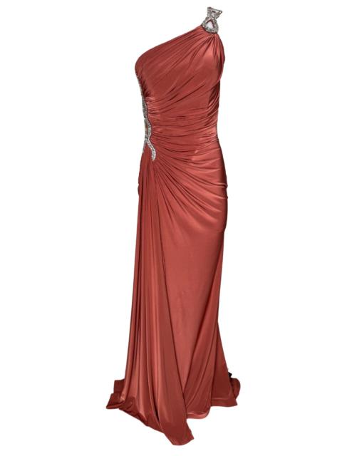 Other Designers One Shoulder Beaded Stretch Gown in Brown