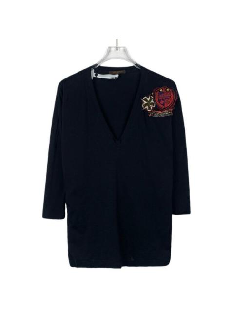 Louis Vuitton Louis Vuitton Womens Black V-Neck Cotton Tunic With Embroidered Crest Patch XS