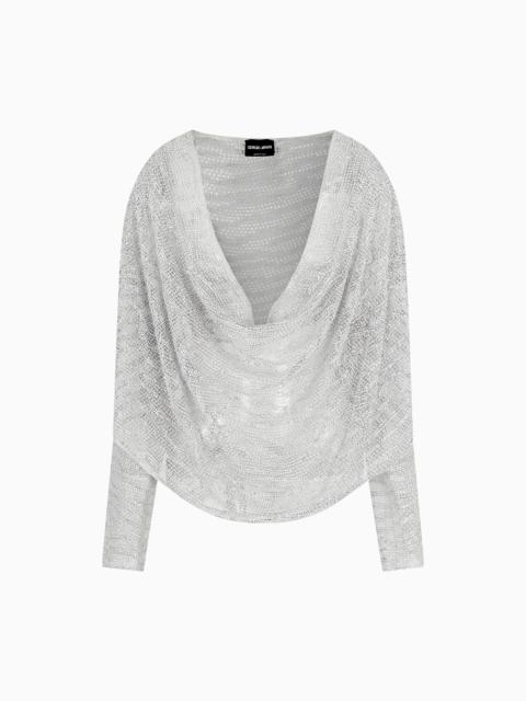 GIORGIO ARMANI DRAPED BLOUSE WITH LUREX AND CRYSTAL EMBROIDERY