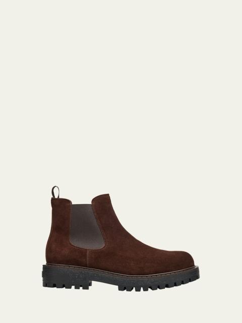 Prada Men's Folder Suede Crepe Lug-Sole Chelsea Boots