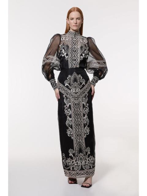 KAREN MILLEN Embroidered Organdie Woven Midi Skirt