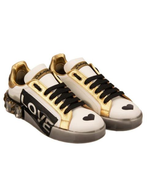 Dolce & Gabbana DG Logo Studs Crystals Heart LOVE Sneaker PORTOFINO Gold 12941