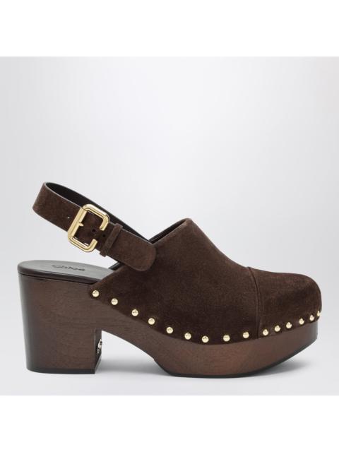 Chloé Chloe Jeannette Wedge Clogs In Suede Calfskin, Chocolate Brown Women