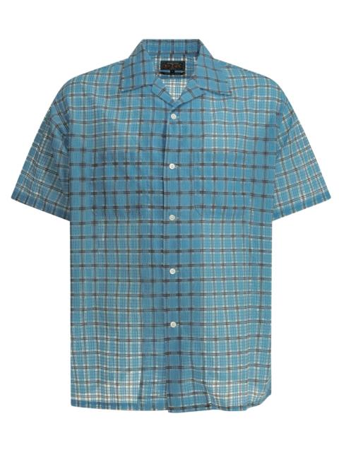 BEAMS PLUS Beams Plus Open Collar Nylon Airy Plaid Shirt Light Blue