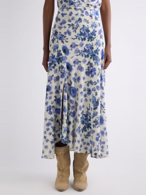 Isabel Marant Isabel Marant Sakura Floral Ikat Print Stretch Silk Skirt in Blue at Nordstrom