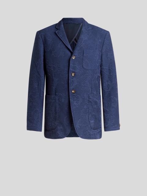 Etro KNIT SINGLE-BREASTED COTTON JACQUARD JACKET WITH LEAFY MOTIF