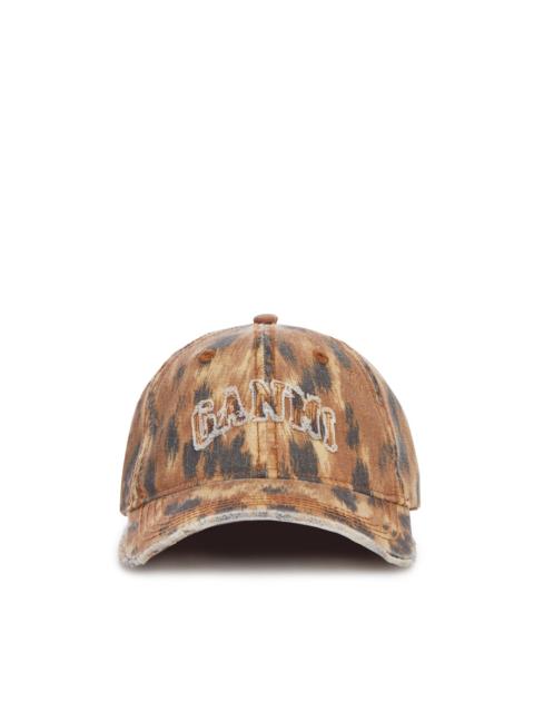 GANNI COTTON CANVAS BASEBALL CAP WITH PRINT