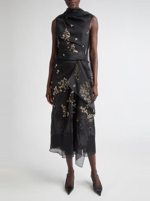 Erdem Erdem Drape Silk Blend Midi Cocktail Dress in Black at Nordstrom