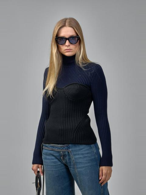 Jean Paul Gaultier Stretch Merino Wool Ribbed High Neck Sweater