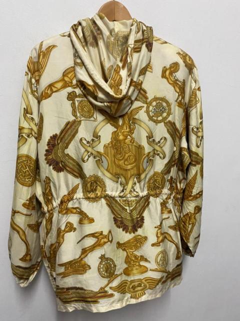 Hermès Vintage 90s Silk Hooded Windbreaker - European Automotive Mascot Print Golden Cream Lightweight Jacket
