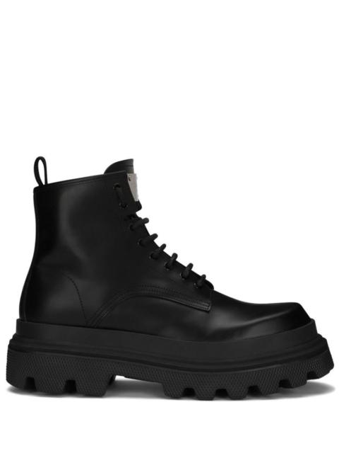 DOLCE & GABBANA LEATHER LACED UP BOOTS