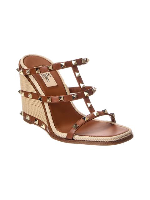 Valentino Valentino Rockstud 100 Leather Wedge Sandal