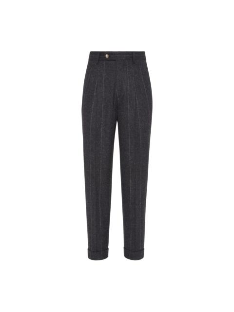 Brunello Cucinelli Brunello Cucinelli Leisure fit trousers with double pleats in Anthracite at Nordstrom