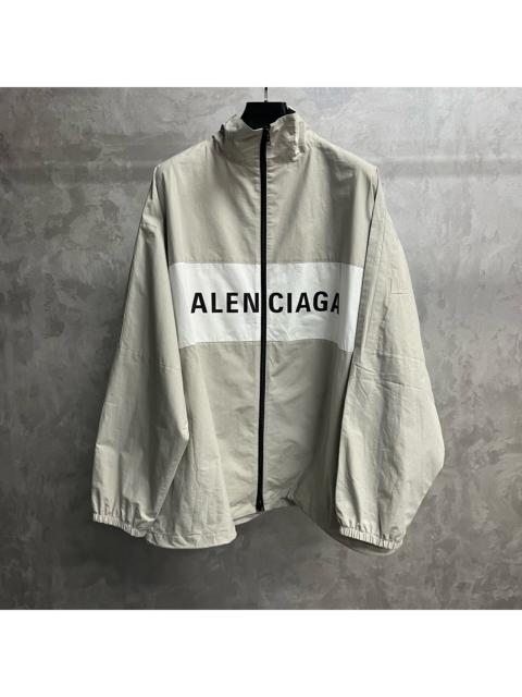 BALENCIAGA Balenciaga Khaki Letter-Print Zip-Up Long Jacket