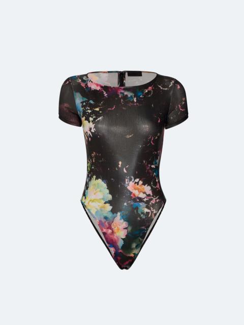 LAPOINTE Floral Jersey Short Sleeve Boatneck Bodysuit