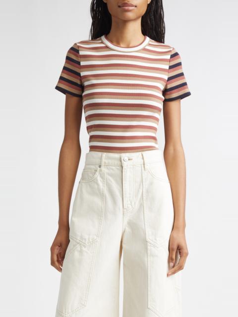 VERONICA BEARD Veronica Beard Pruitt Stripe Rib T-Shirt in Red Oak Dove at Nordstrom