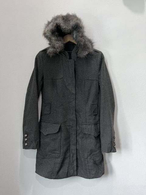 Other Designers French Connection Wool Trench Coat Faux Fur Hoodie