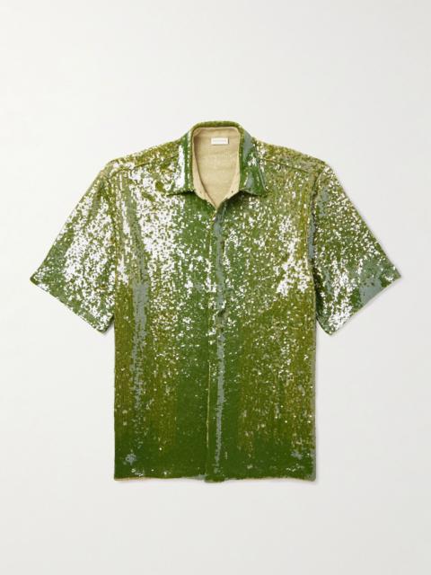Dries Van Noten Sequined Crepe Shirt Green