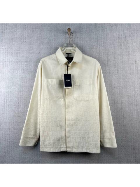FENDI FENDI SS22 Long-Sleeve Shirt with Collar and Allover Logo Jacquard