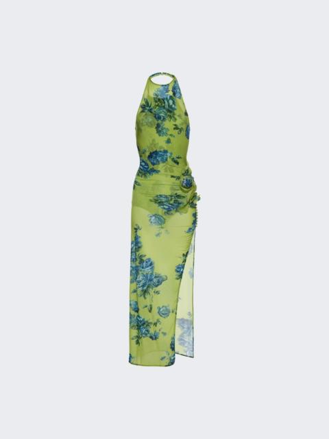 MAGDA BUTRYM High Neck Floral Applique Midi Dress Green