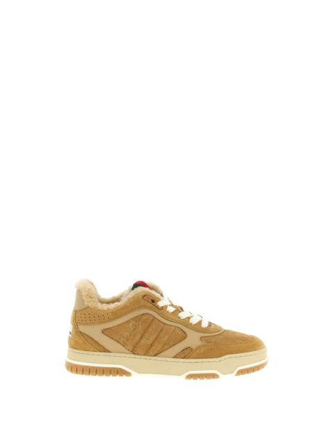 GUCCI GUCCI Women's Re-Web Beige Suede/Shearling Sneakers New & Au