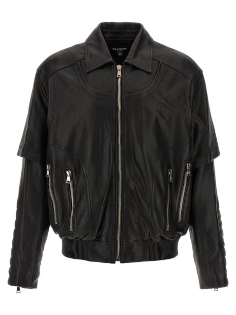Balmain Men Layered Leather Jacket